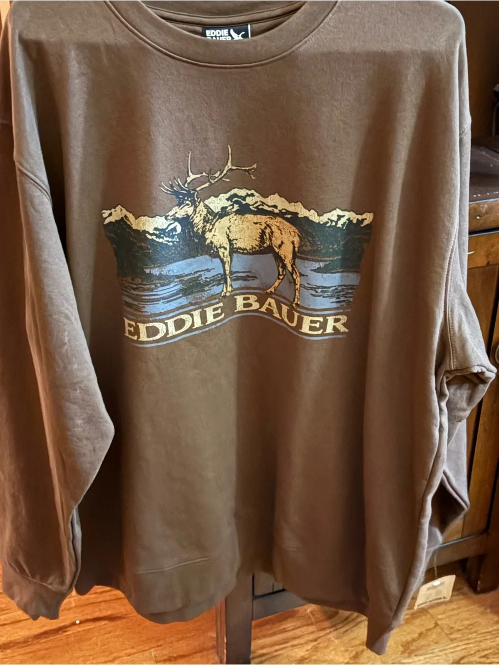 Eddie Bauer Men's Brown Graphic Crewneck Sweater NWT size XL